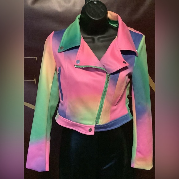 Love Highlight Women's Splash of Color Long Sleeves Painted Biker Jacket - Picture 7 of 11